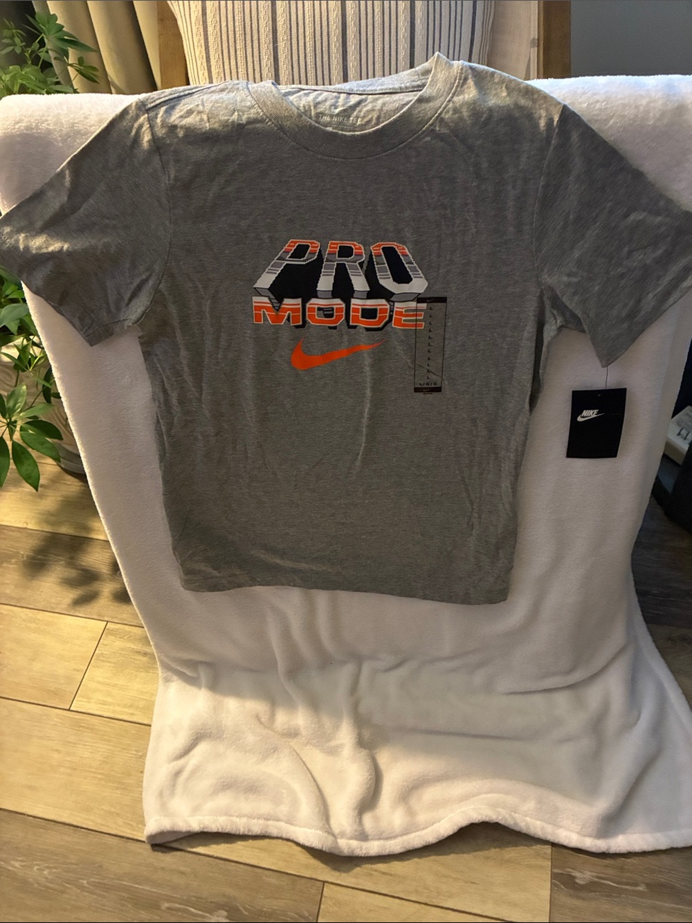 Nike Gray Pro Mode Graphic Tee with Orange Swoosh